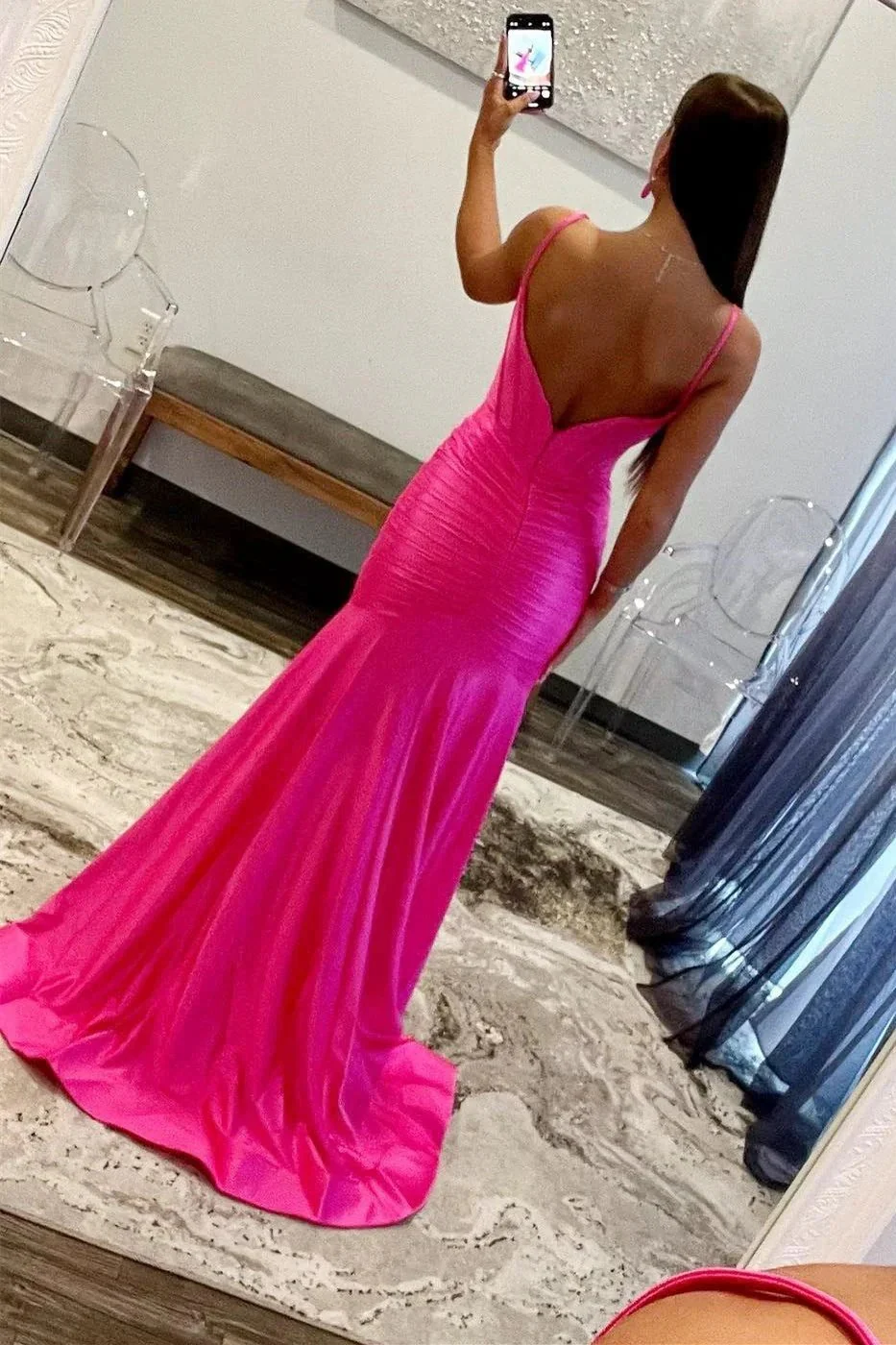 Sunnderly Addilynn| Mermaid Scoop Neck Satin Prom Dress with Slit - Image 4
