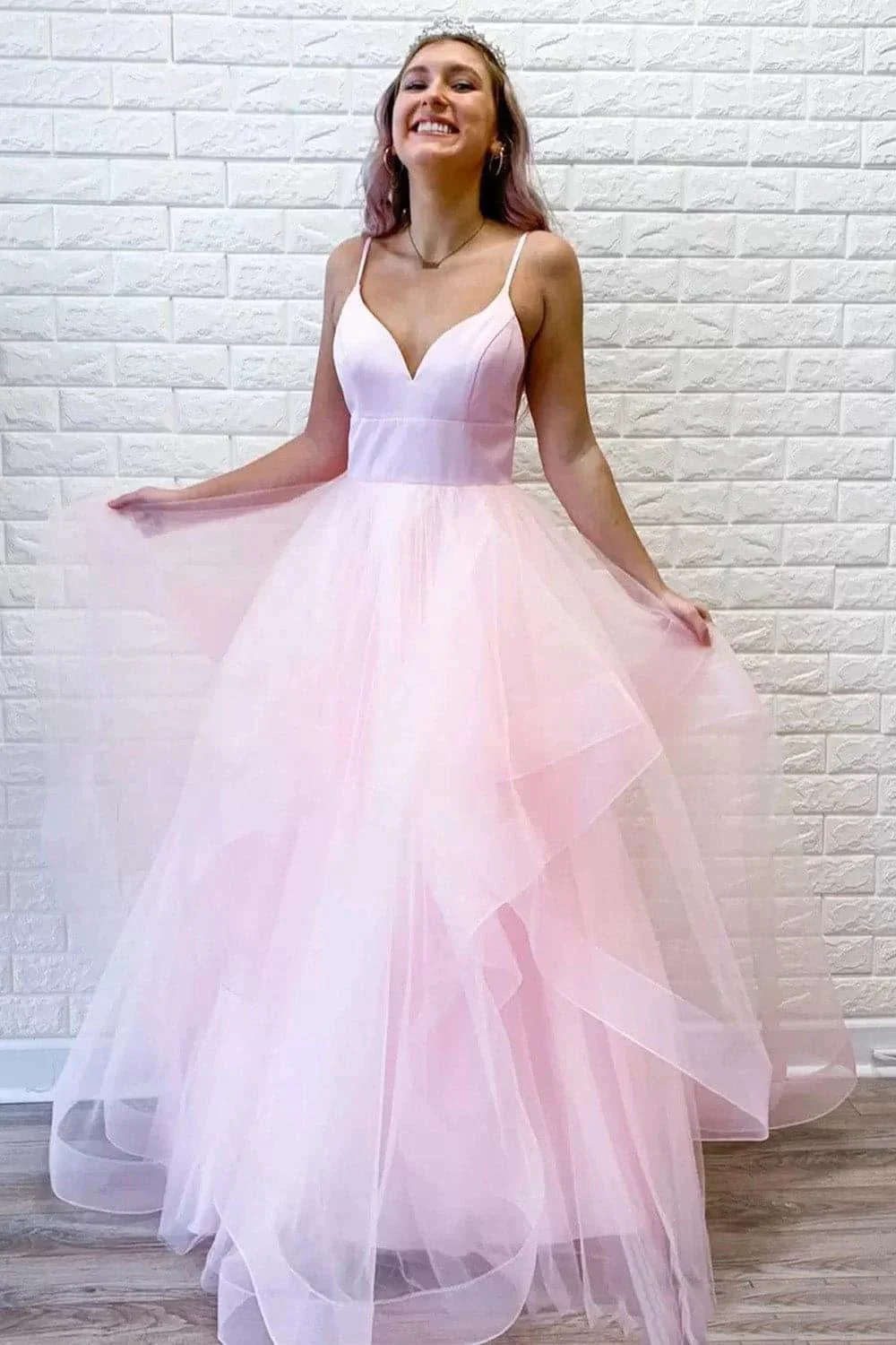Inspired Prom Dress Ballgown Ruffles Pink Formal Gowns SYP39 - Image 3