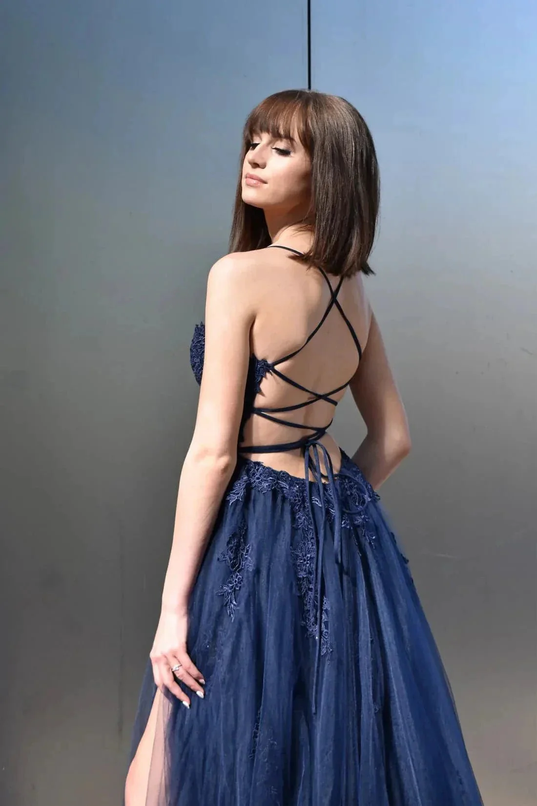 Lace Tulle Long Prom Dress with Split SYP13 - Image 2