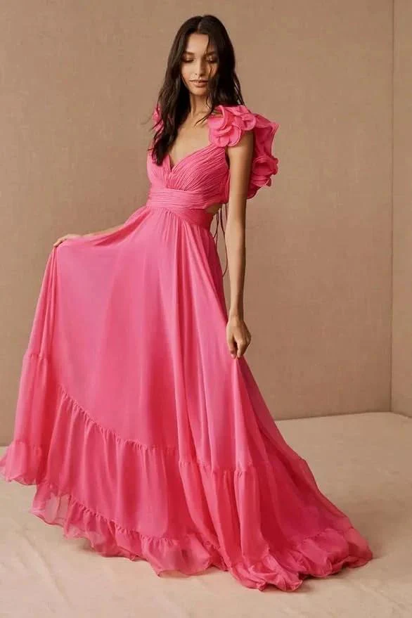 Lace-Up V-Neck Ruffle Pleated Long Prom Dress SYP180 - Image 10