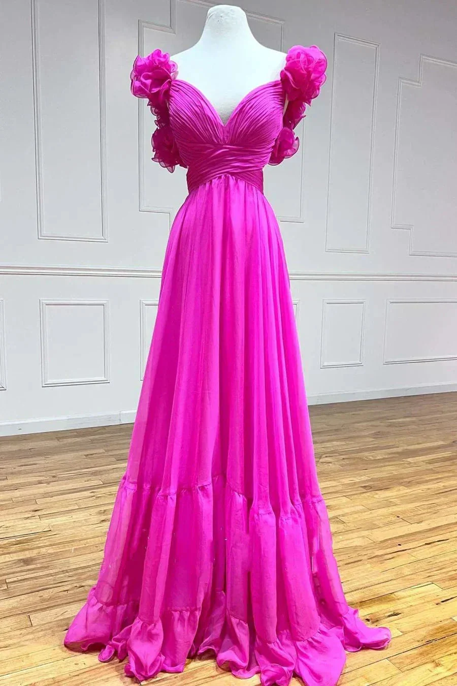 Lace-Up V-Neck Ruffle Pleated Long Prom Dress SYP180 - Image 4