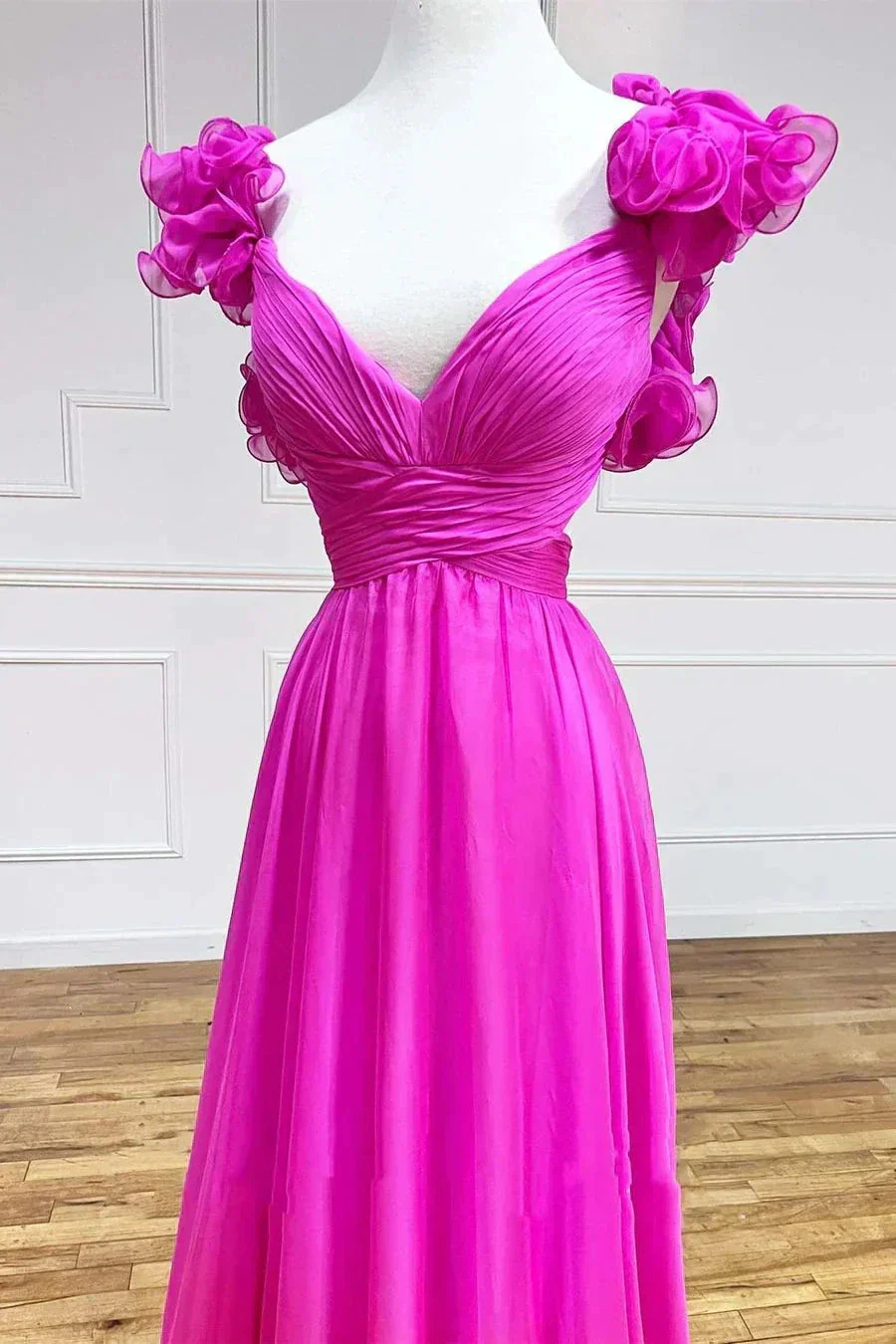 Lace-Up V-Neck Ruffle Pleated Long Prom Dress SYP180 - Image 5