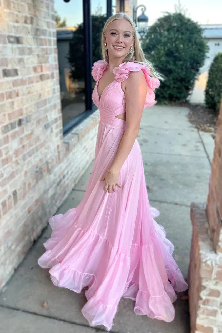 Lace-Up V-Neck Ruffle Pleated Long Prom Dress SYP180 - Image 8