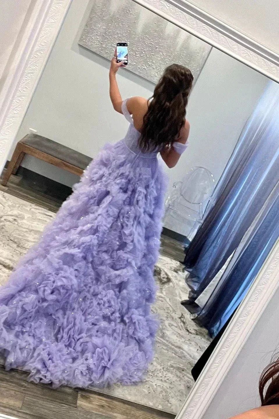 Lavender Off-the-Shoulder Ruffle Layers Prom Dress SYP145 - Image 3