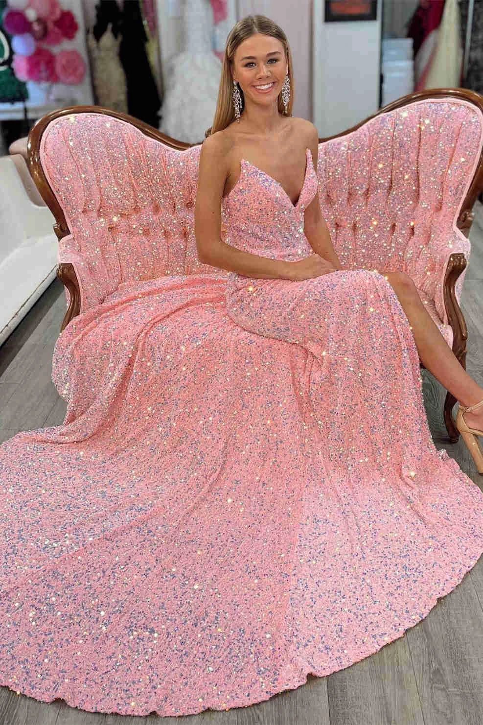 Light Blue Sequin Prom Dress With Slit SYP151 - Image 2