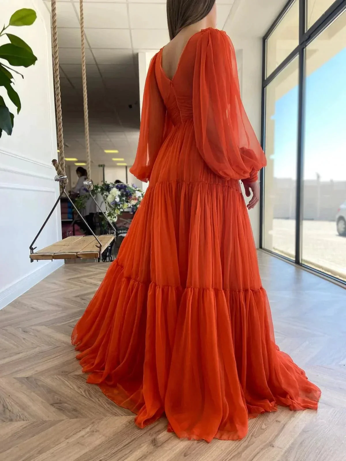Long Prom Dress Puffy Sleeve Formal Gowns SYP25 - Image 2