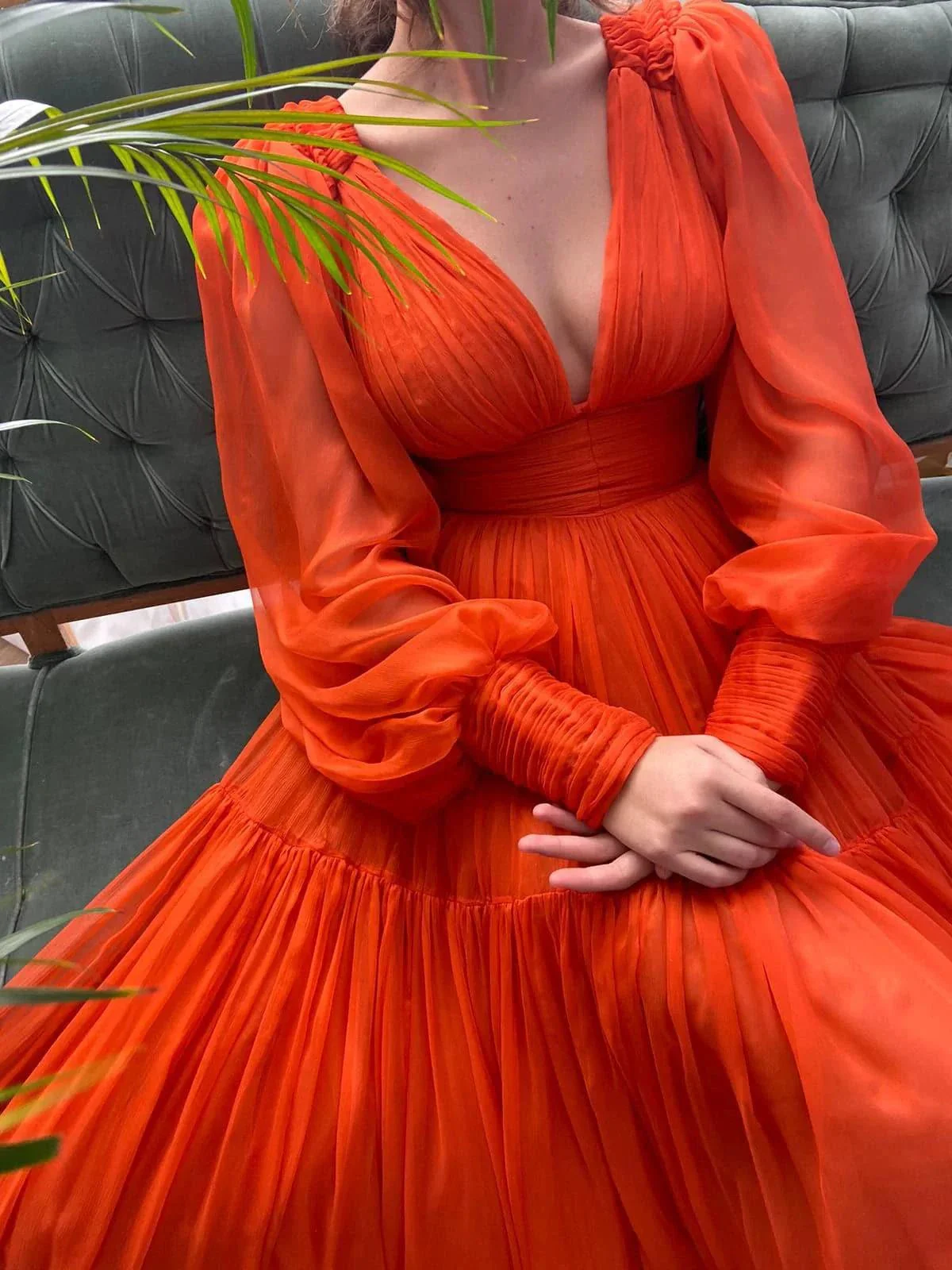 Long Prom Dress Puffy Sleeve Formal Gowns SYP25 - Image 3