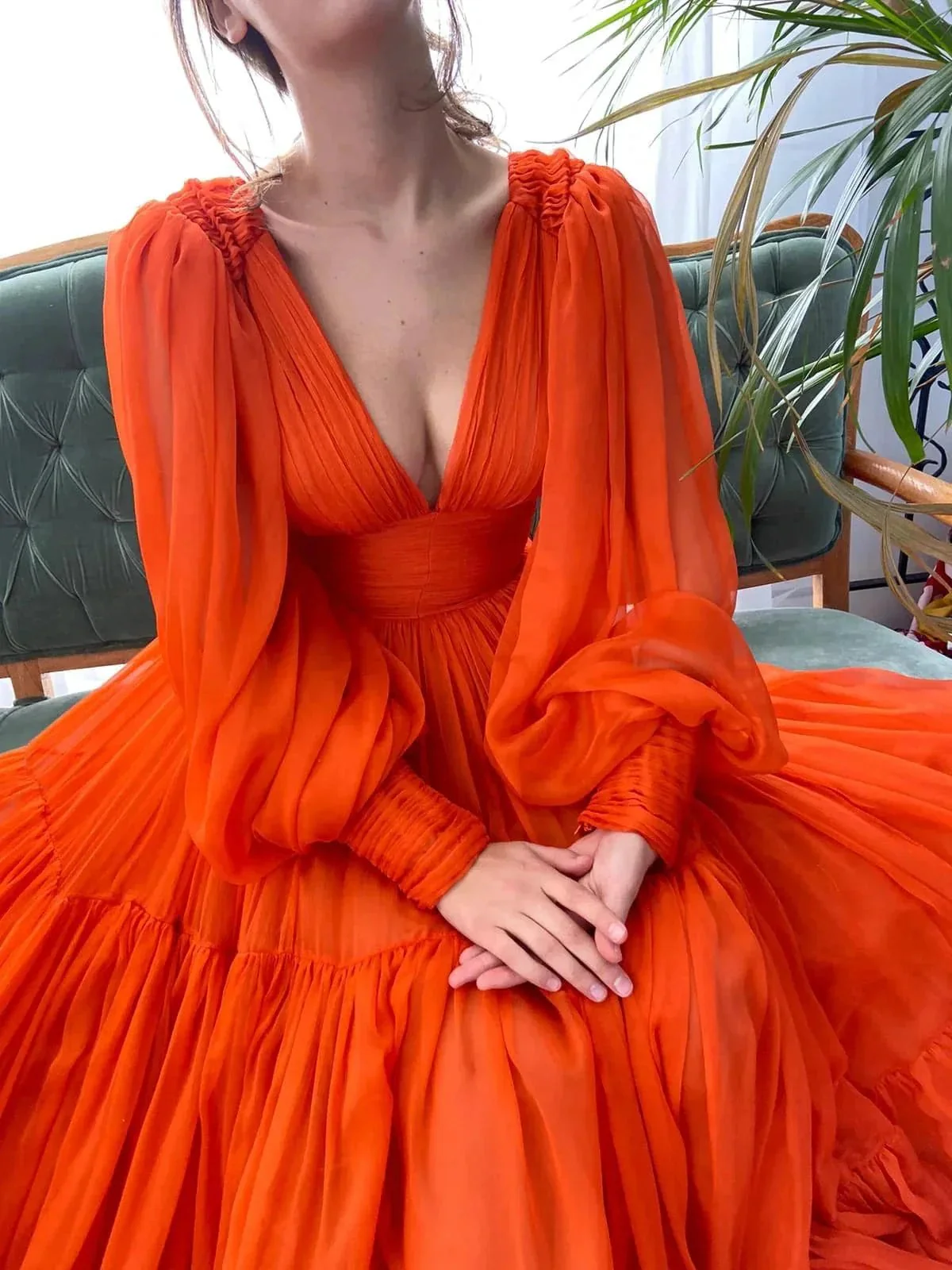 Long Prom Dress Puffy Sleeve Formal Gowns SYP25 - Image 5