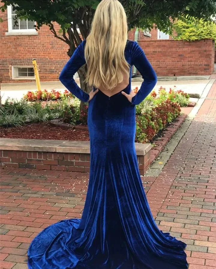 Long Sleeve Prom Dresses Royal Blue Formal Dress With Sleeves - Image 2