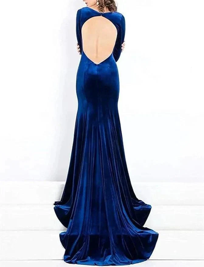 Long Sleeve Prom Dresses Royal Blue Formal Dress With Sleeves - Image 3