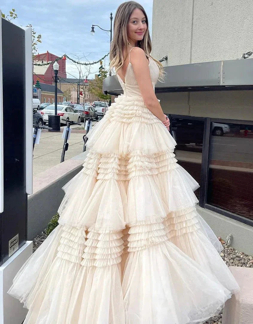 Tulle Formal Gown Layered Prom Dress with Sweep Train SYP156 - Image 2