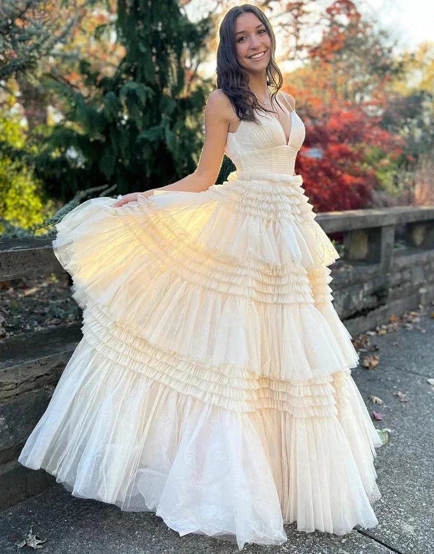 Tulle Formal Gown Layered Prom Dress with Sweep Train SYP156 - Image 3