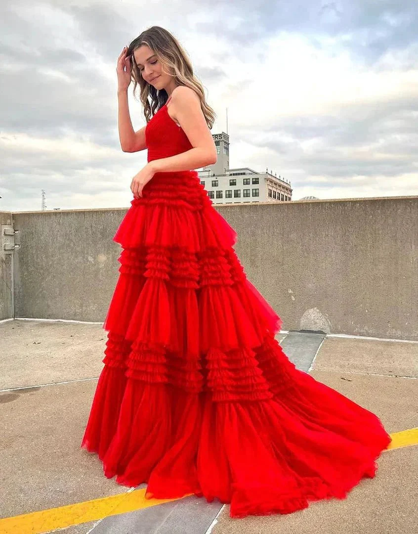 Tulle Formal Gown Layered Prom Dress with Sweep Train SYP156 - Image 5