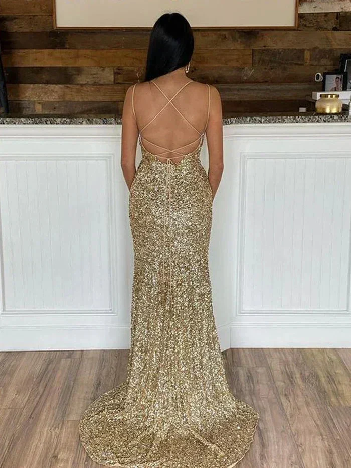 Glitter Sequin Prom Dress with Slit Scoop Neck Prom Dress SYP171 - Image 4