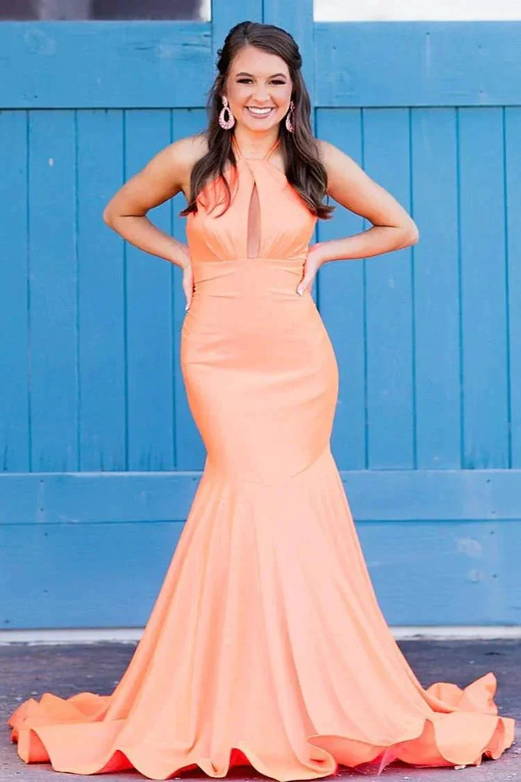 Mermaid Halter Orange Long Prom Dress SYP153 - Image 3