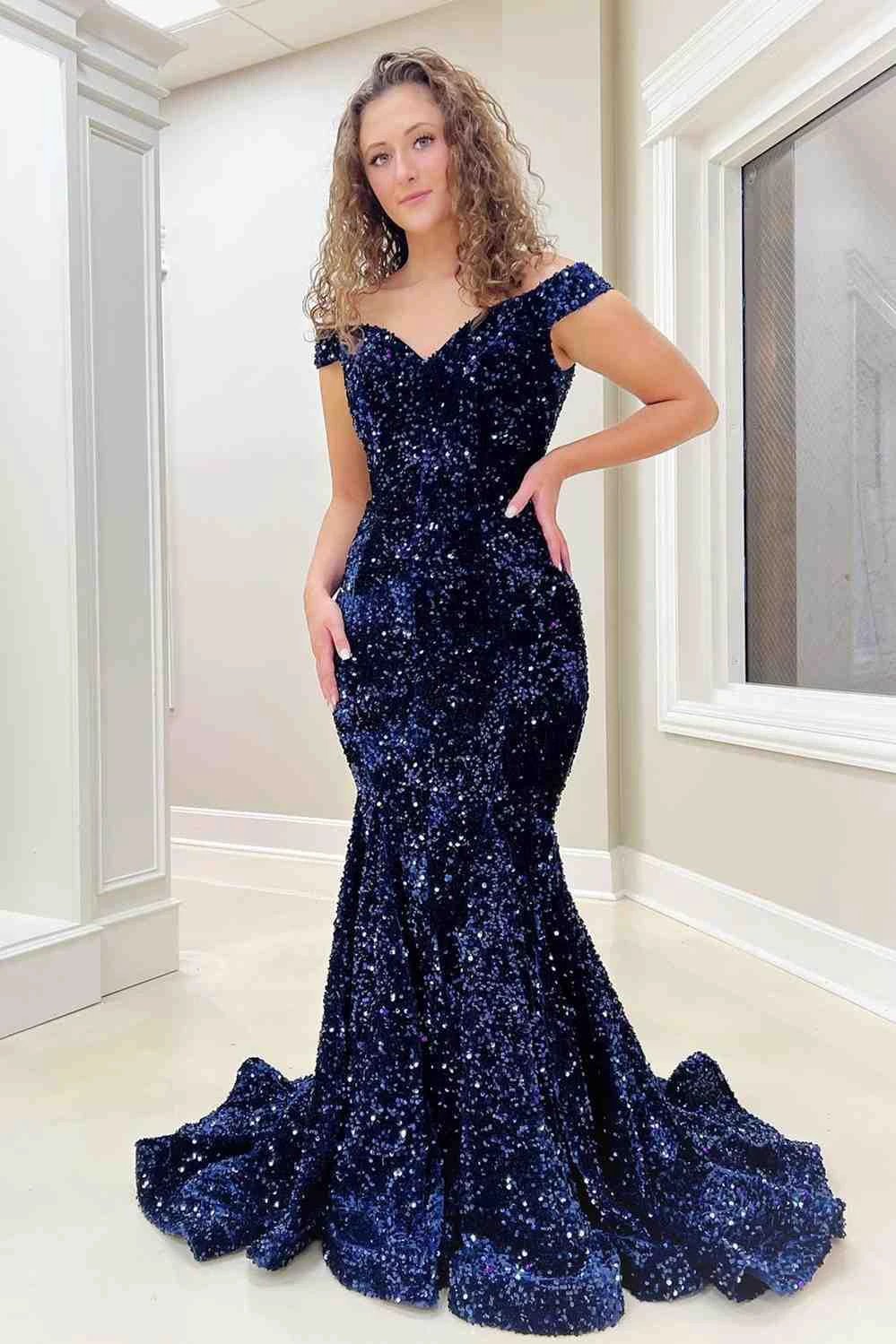 Sequin Maxi Dress Mermaid Prom Dresses SYP150 - Image 3