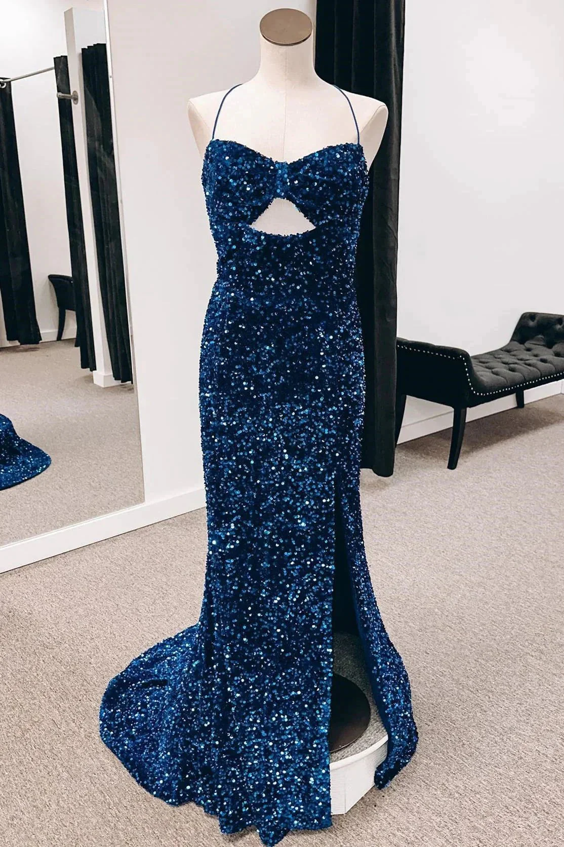 Cut Out Prom Dresses with Slit Spaghetti Strap Prom Dress SYP146 - Image 3