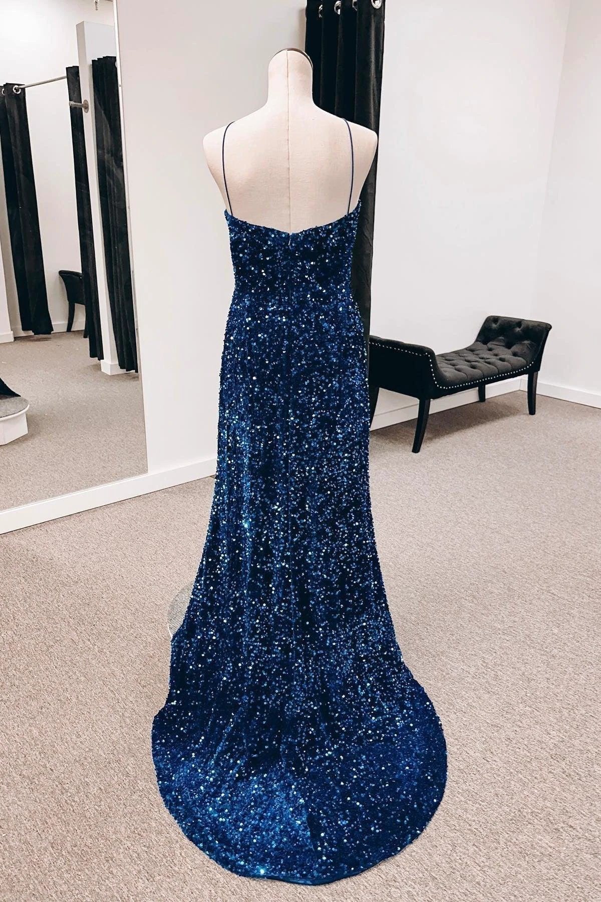 Cut Out Prom Dresses with Slit Spaghetti Strap Prom Dress SYP146 - Image 4
