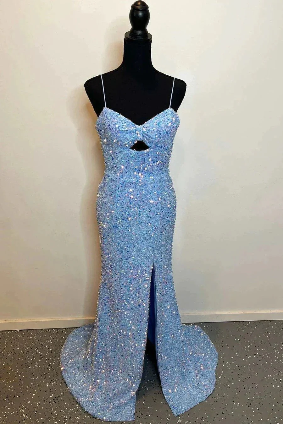 Cut Out Prom Dresses with Slit Spaghetti Strap Prom Dress SYP146 - Image 6