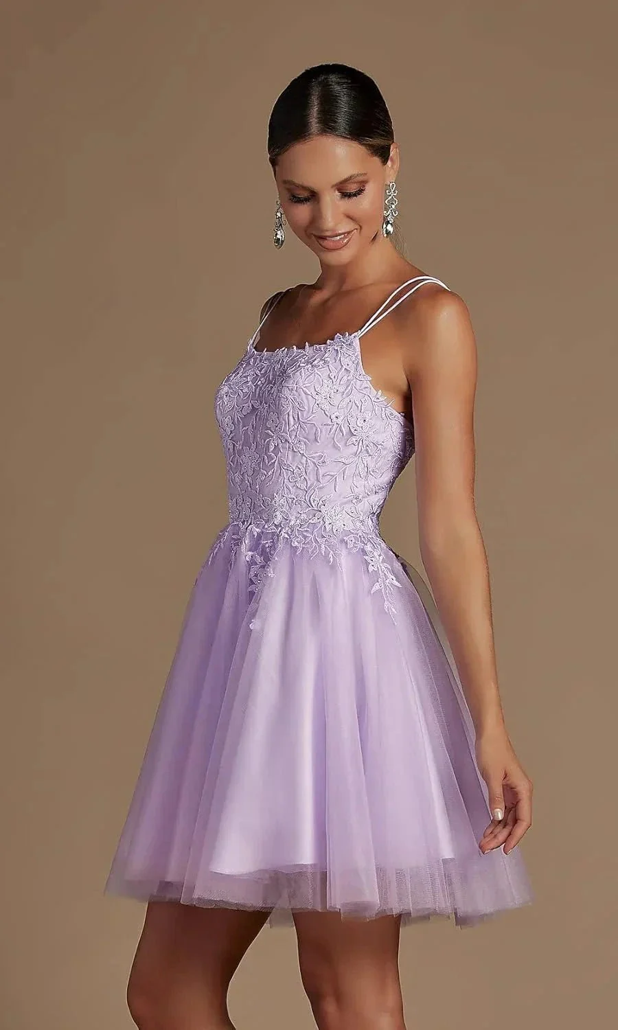Modest Lace Beaded Tulle Homecoming Dresses Short Square Neck Prom Dress Spaghetti Straps Party Gown - Image 3