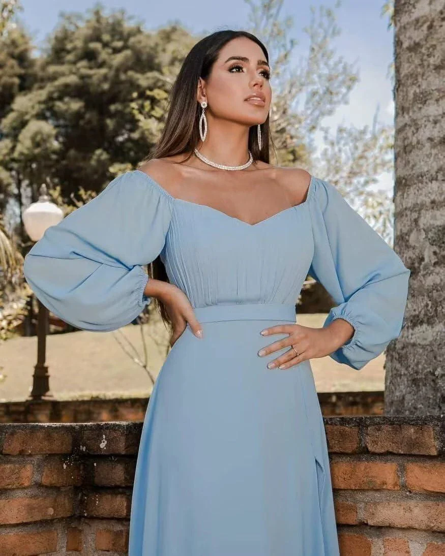 Off Shoulder Chiffon Prom Dress with Slit SYP170 - Image 2