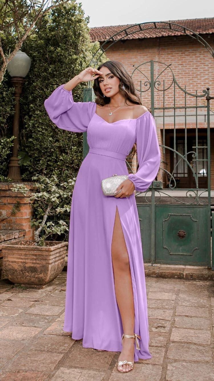 Off Shoulder Chiffon Prom Dress with Slit SYP170 - Image 7