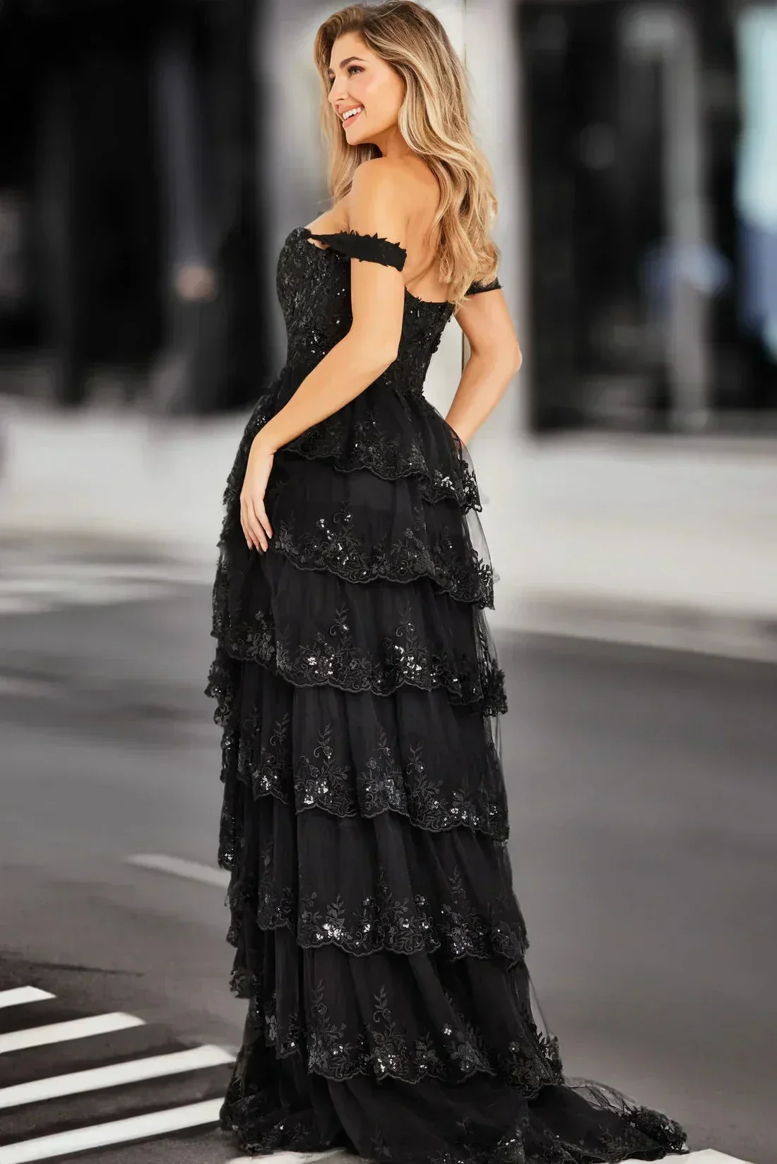 Tiered Ruffle Prom Dress High Slit Corset Prom Dress SYP174 - Image 3