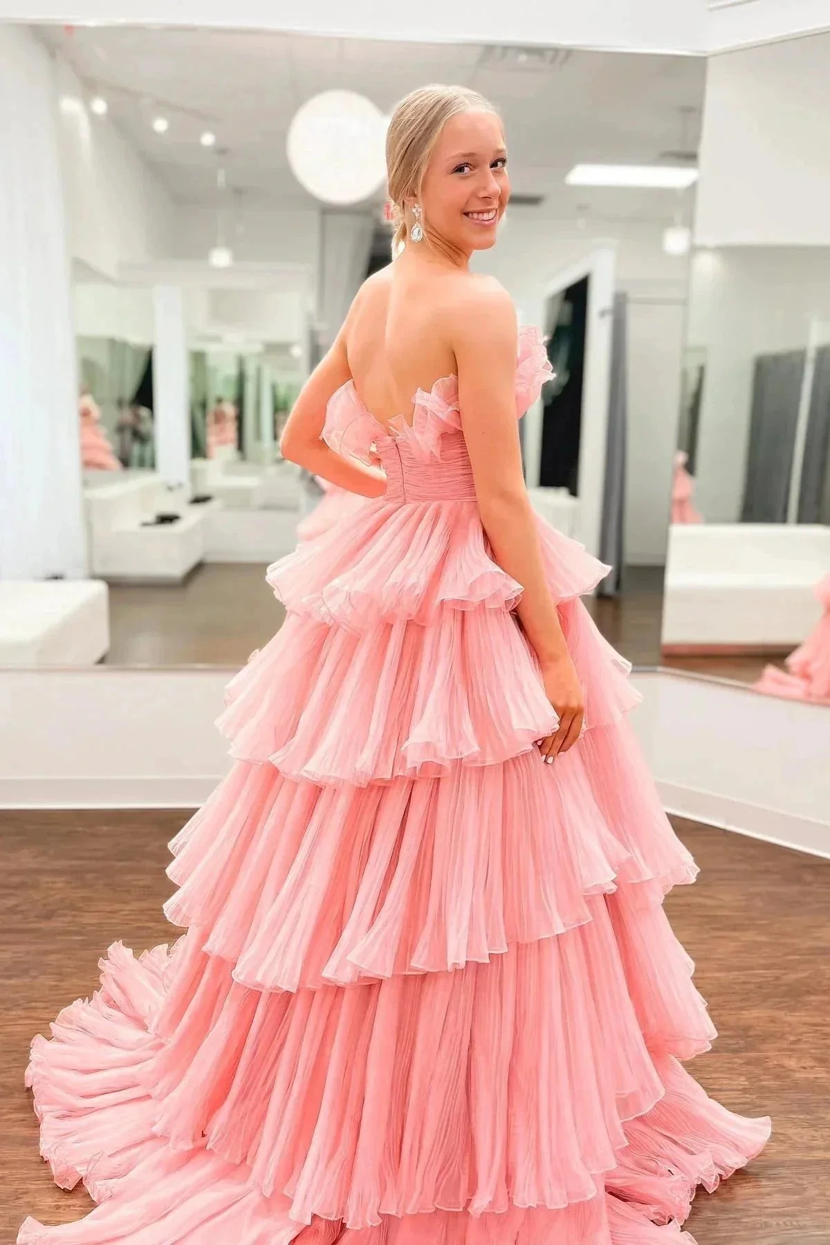 Off-the-Shoulder Ruffle Layers Tulle Prom Dress SYP144 - Image 2