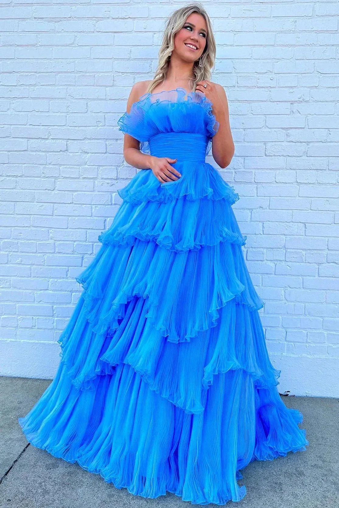 Off-the-Shoulder Ruffle Layers Tulle Prom Dress SYP144 - Image 3