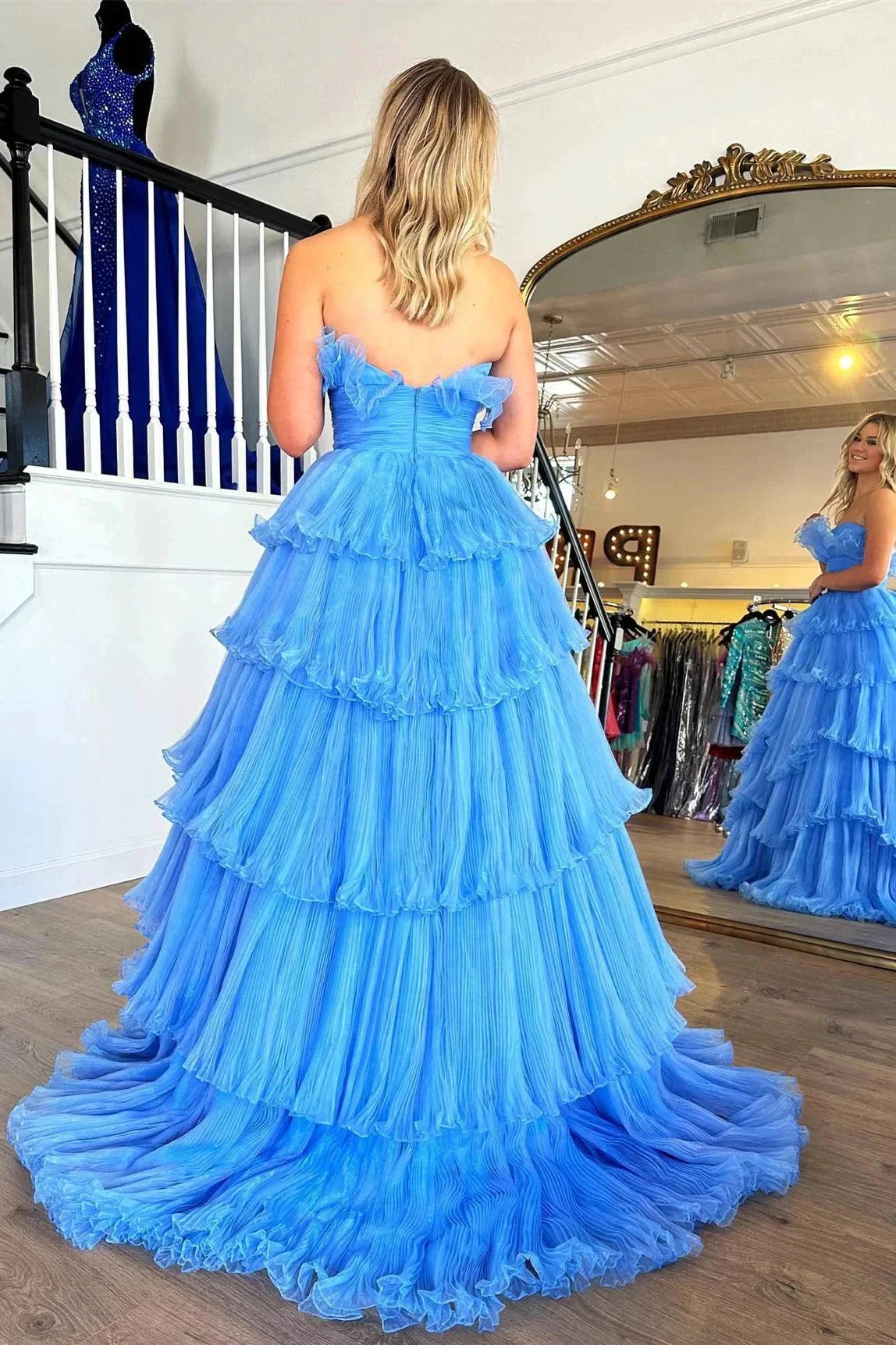 Off-the-Shoulder Ruffle Layers Tulle Prom Dress SYP144 - Image 5