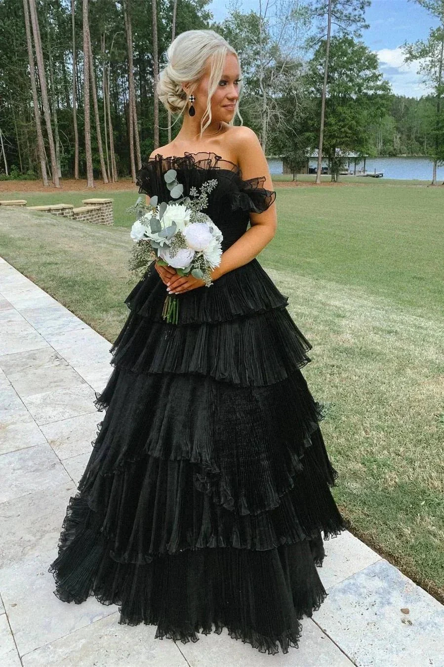 Off-the-Shoulder Ruffle Layers Tulle Prom Dress SYP144 - Image 6