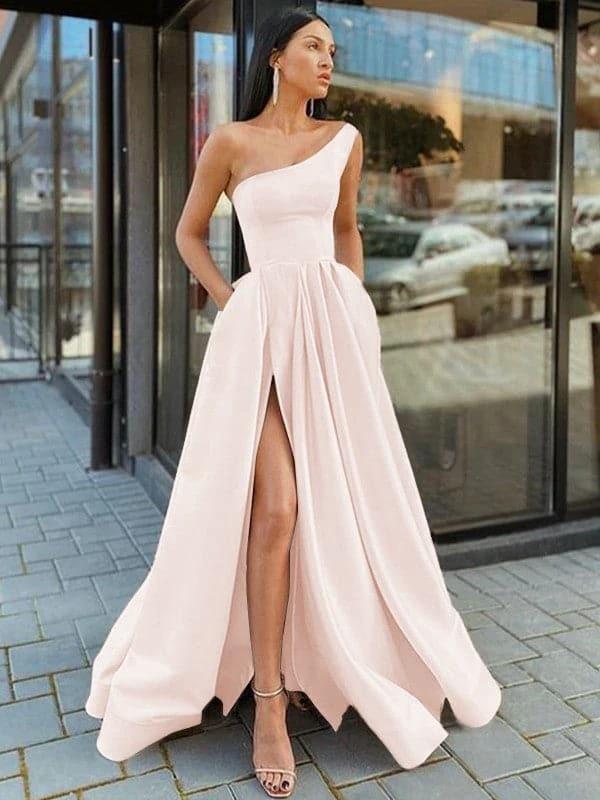 One Shoulder Prom Dress High Slit Prom Dress SYP16 - Image 2