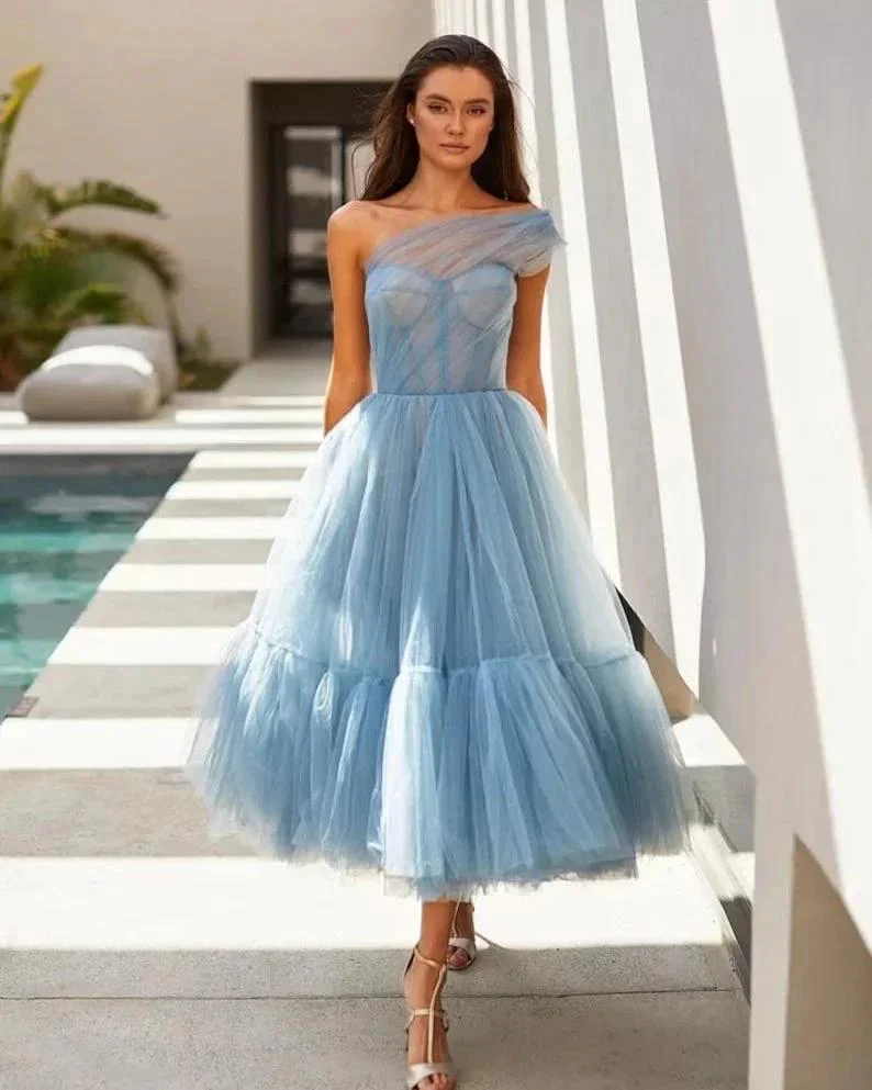 One Shoulder Tulle Prom Dress SYP167 - Image 3