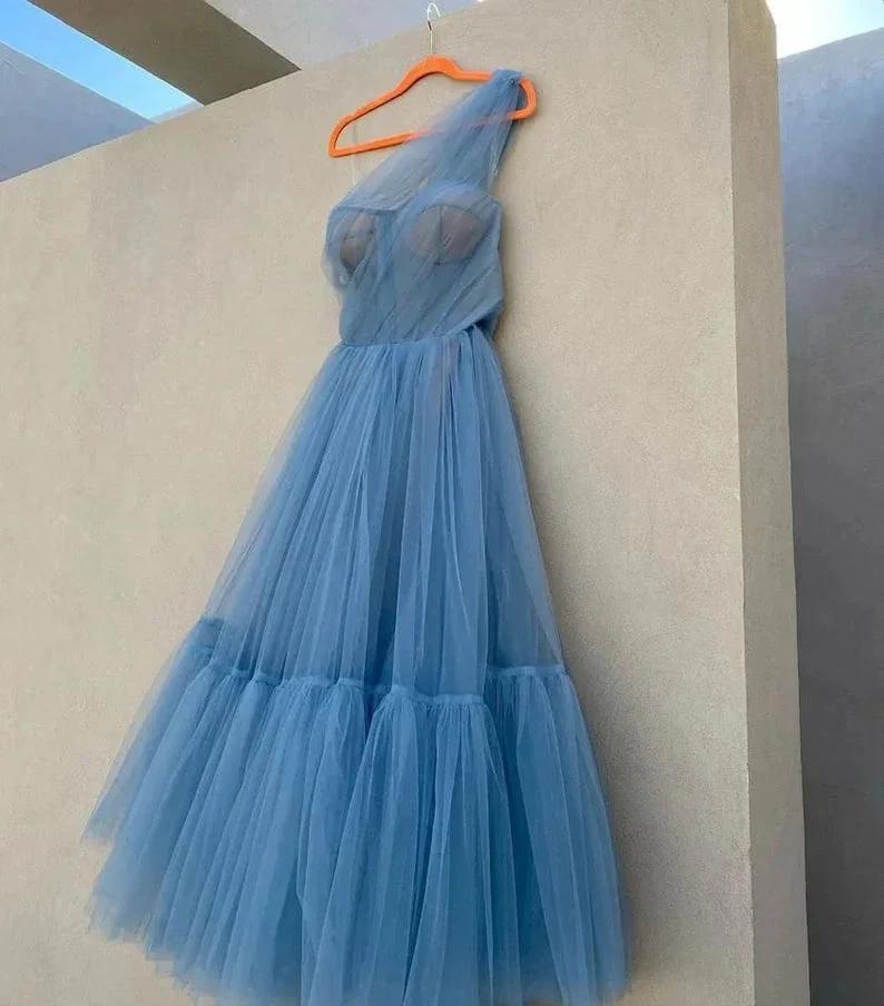 One Shoulder Tulle Prom Dress SYP167 - Image 5