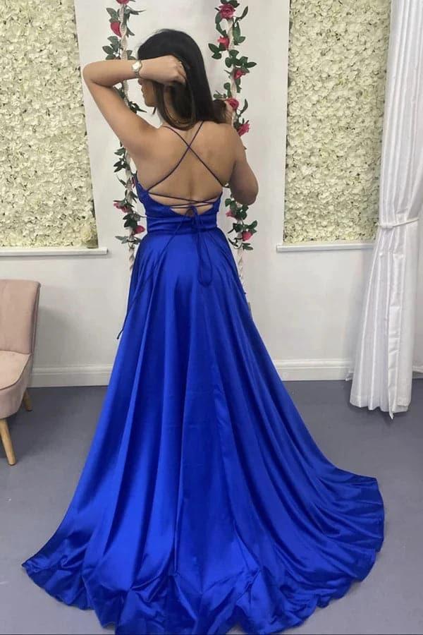 Royal Blue Split Prom Dress SYP4 - Image 2