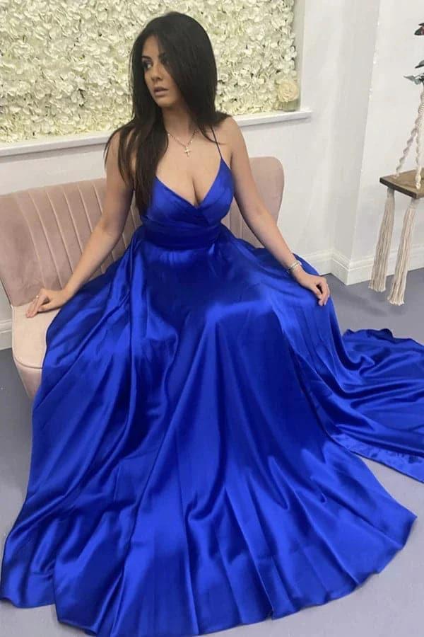 Royal Blue Split Prom Dress SYP4 - Image 3