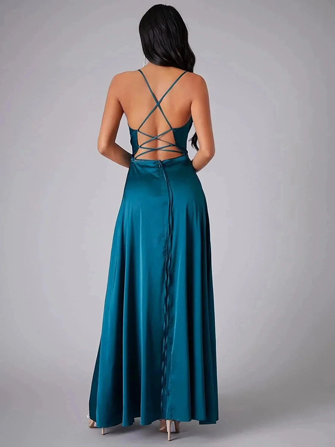 Satin Backless Evening Dress SYP6 - Image 3