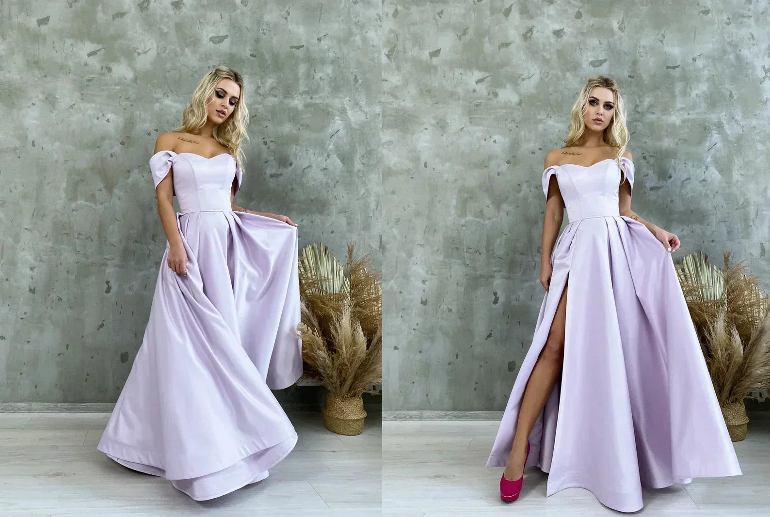 Satin Corset Off Shoulder Prom Dress with High Slit SYP184 - Image 4