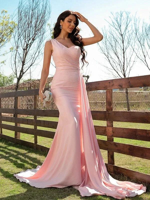 Satin Ruched One-Shoulder Prom Dresses SYP160 - Image 3