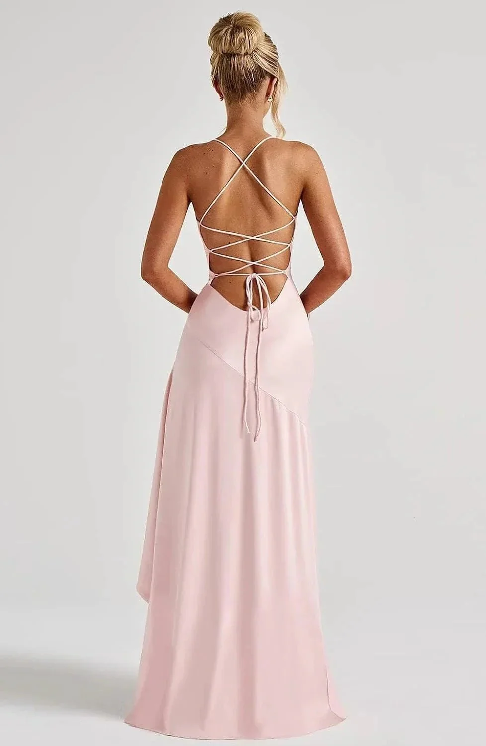 Satin Ruffles Prom Dresses for Teens Hi-Low Aline Cocktail Dresses for Women QA204 - Image 3
