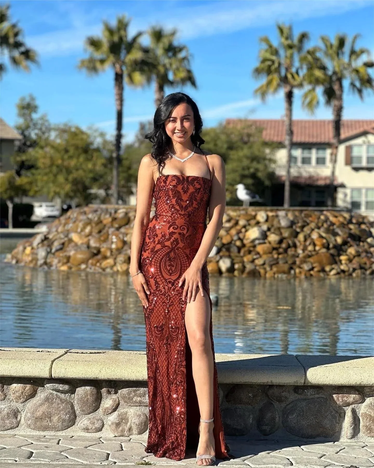 sequin mermaid dress corset prom dress with slit - Image 3