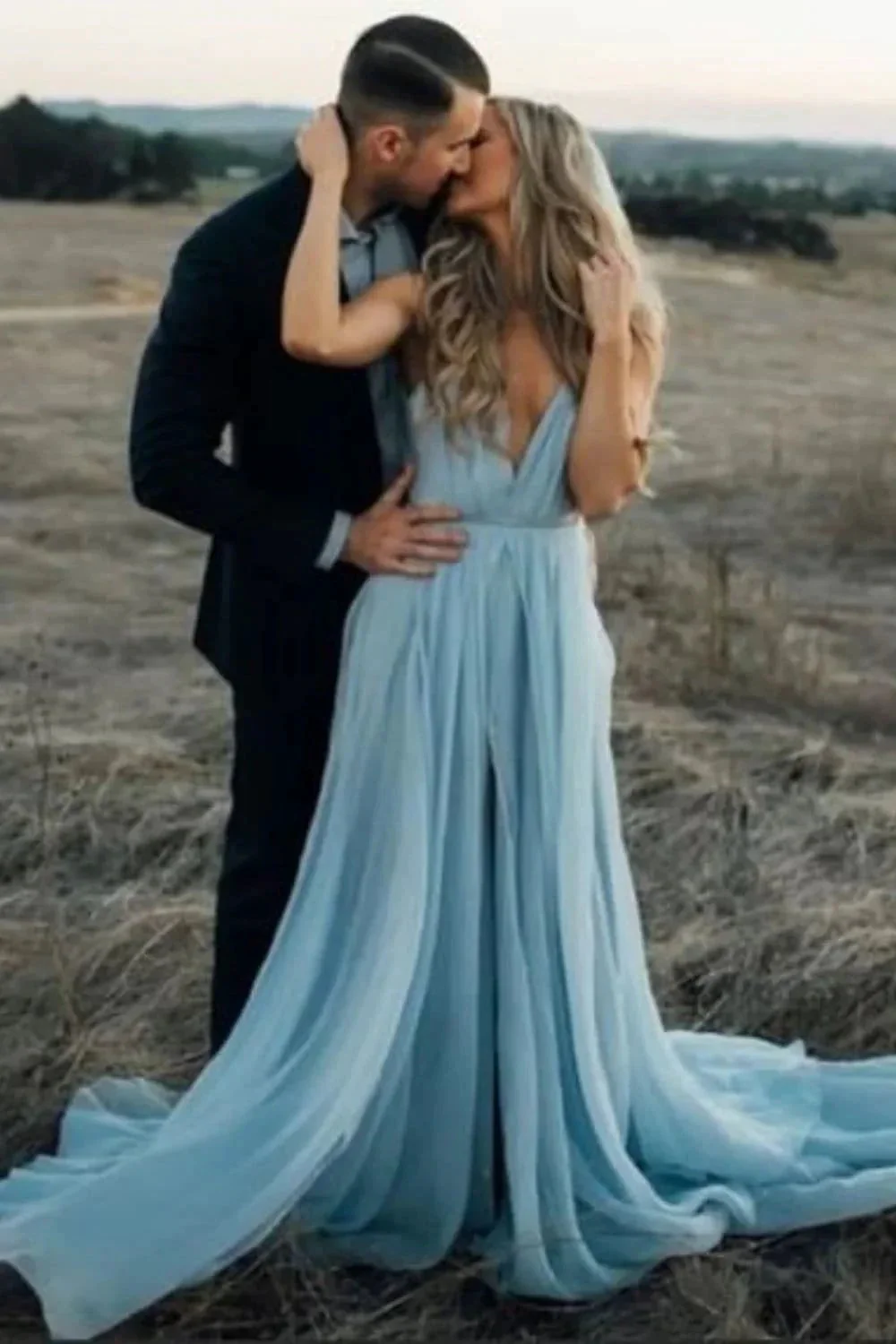 Sky Blue Flowy Prom Dresses Evening Party Gown SYP38 - Image 3