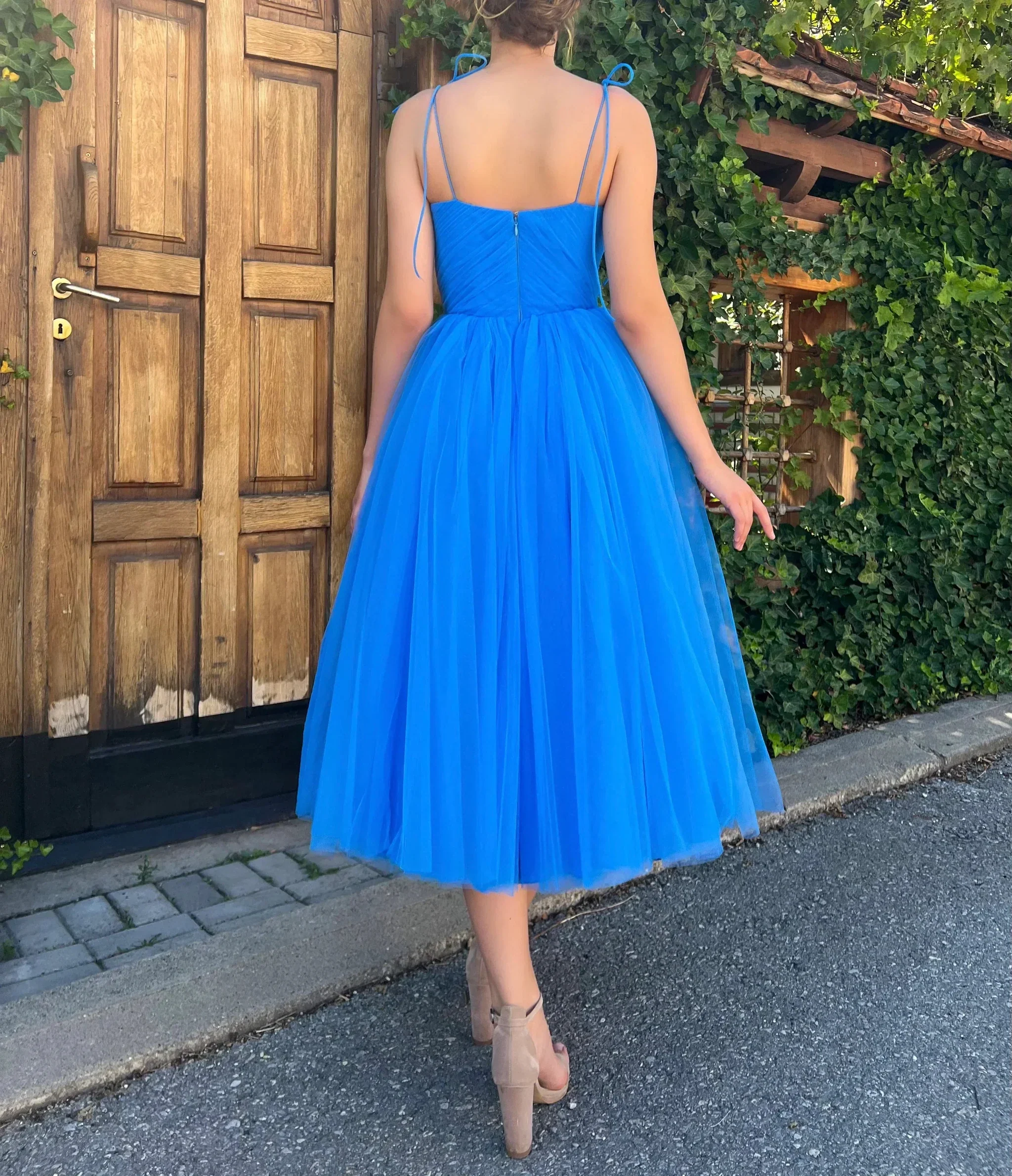 Spaghetti Straps Sweetheart Midi Length Prom Dress SYP186 - Image 2