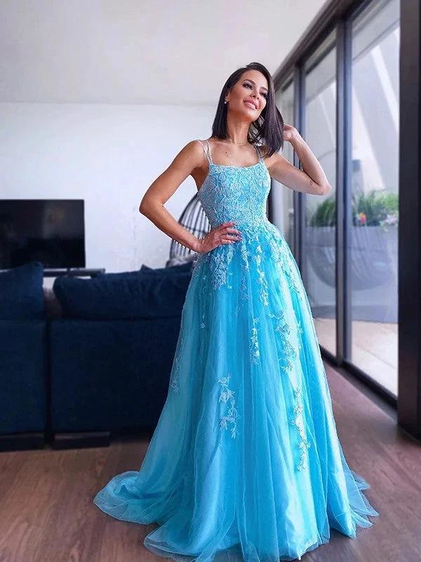 Spaghetti Straps Tulle Sweep Train Dresses SYP125 - Image 3