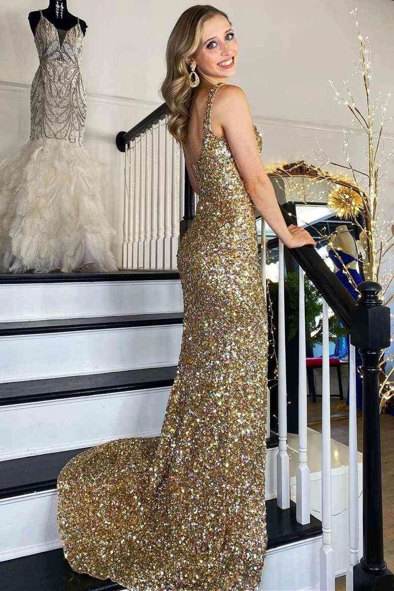 Square Neck Prom Dress With High Slit SYP149 - Image 2