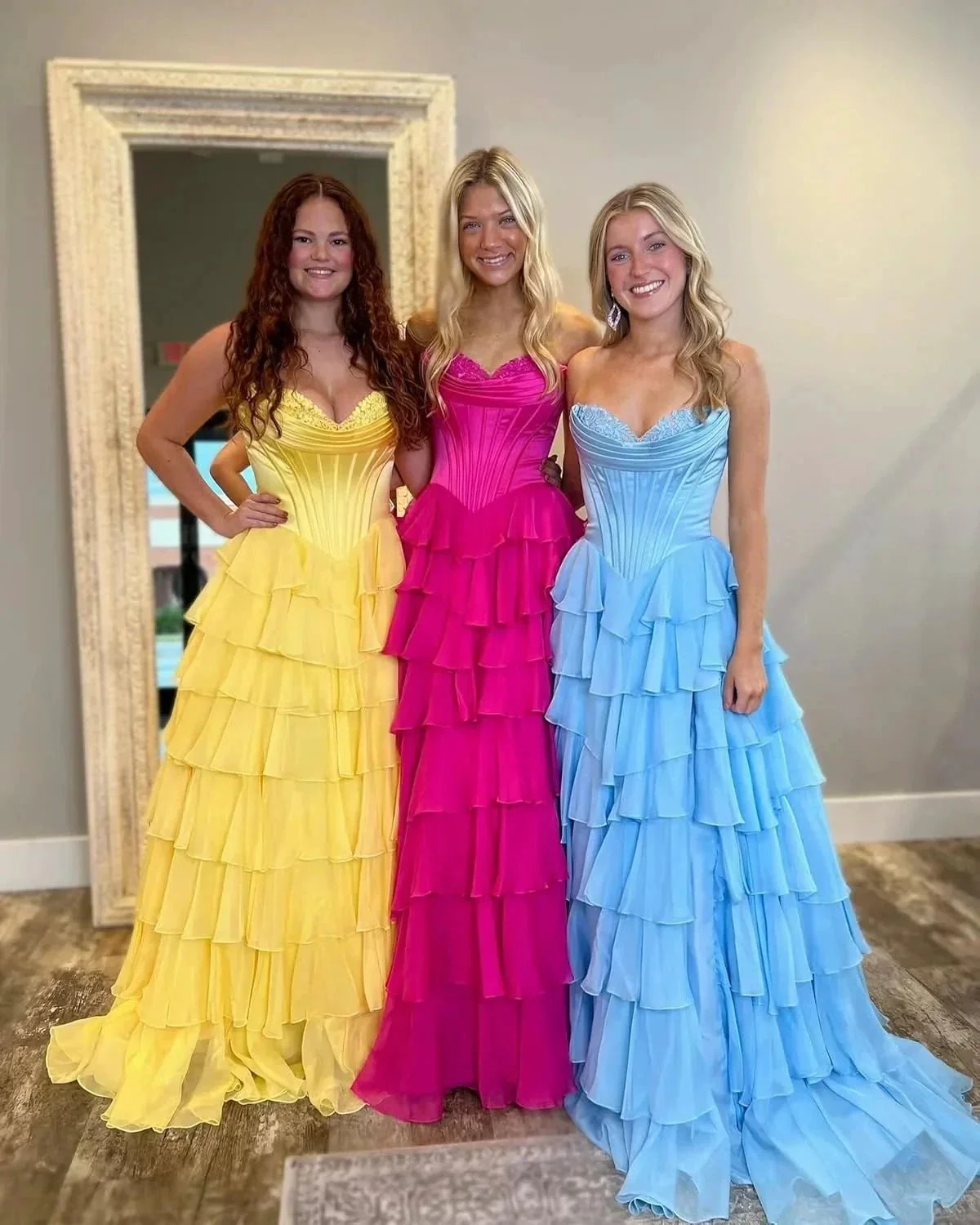 Strapless Corset Prom Dresses for Women 2025 Long Tiered Ruffle Chiffon Formal Evening Gown with Slit - Image 5