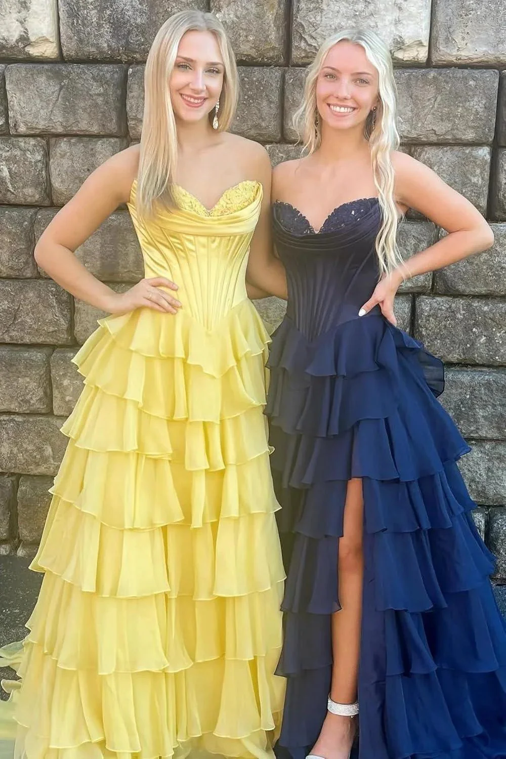 Strapless Corset Prom Dresses for Women 2025 Long Tiered Ruffle Chiffon Formal Evening Gown with Slit - Image 6