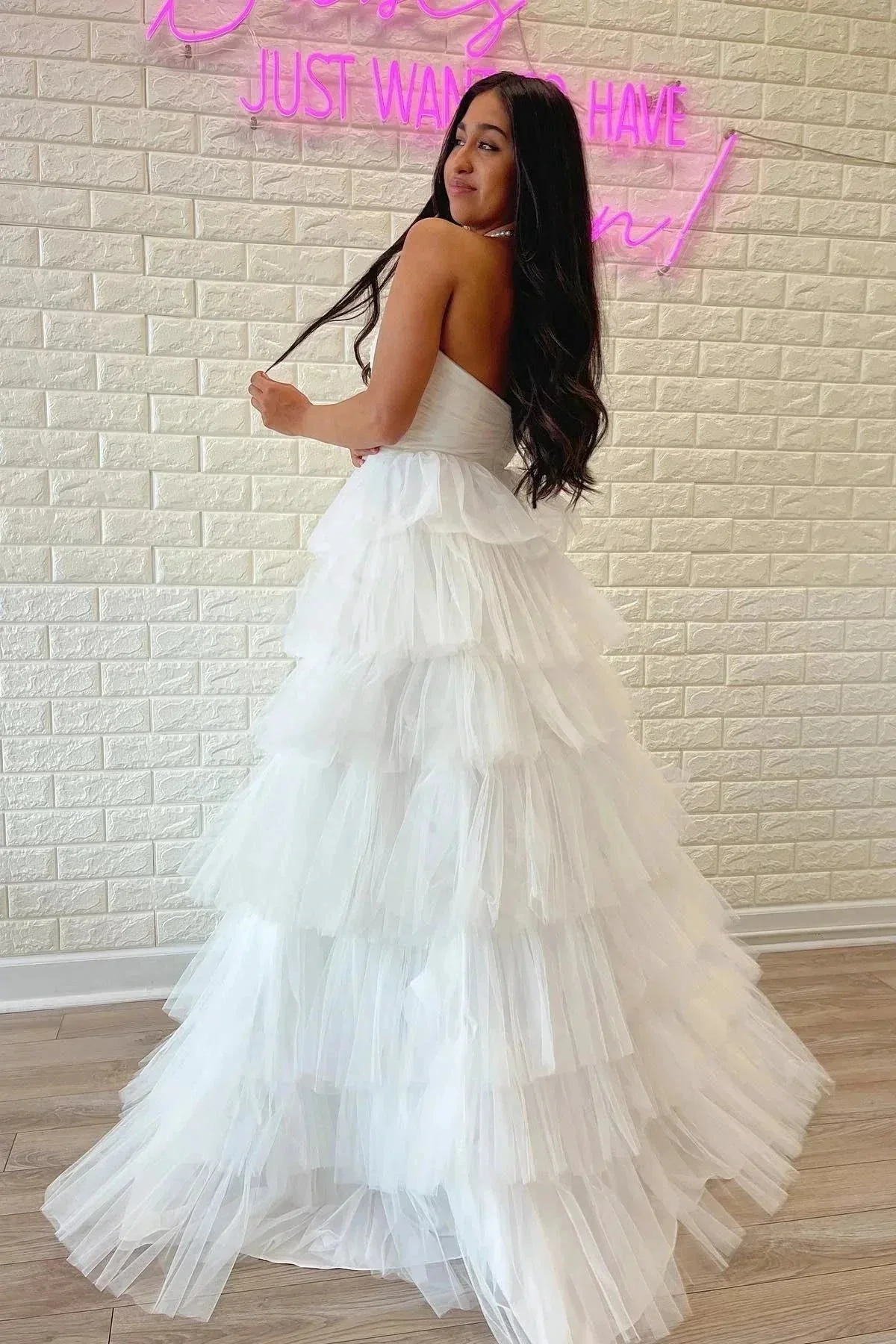 Strapless Pleated Multi-Layers Tulle Prom Dress SYP148 - Image 2