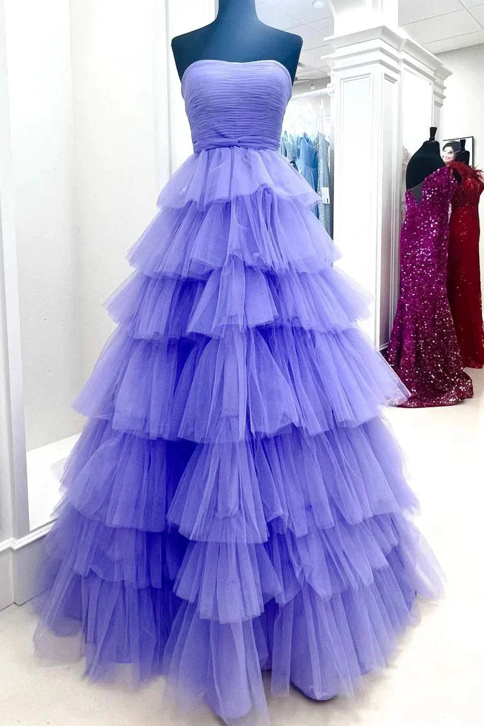Strapless Pleated Multi-Layers Tulle Prom Dress SYP148 - Image 5