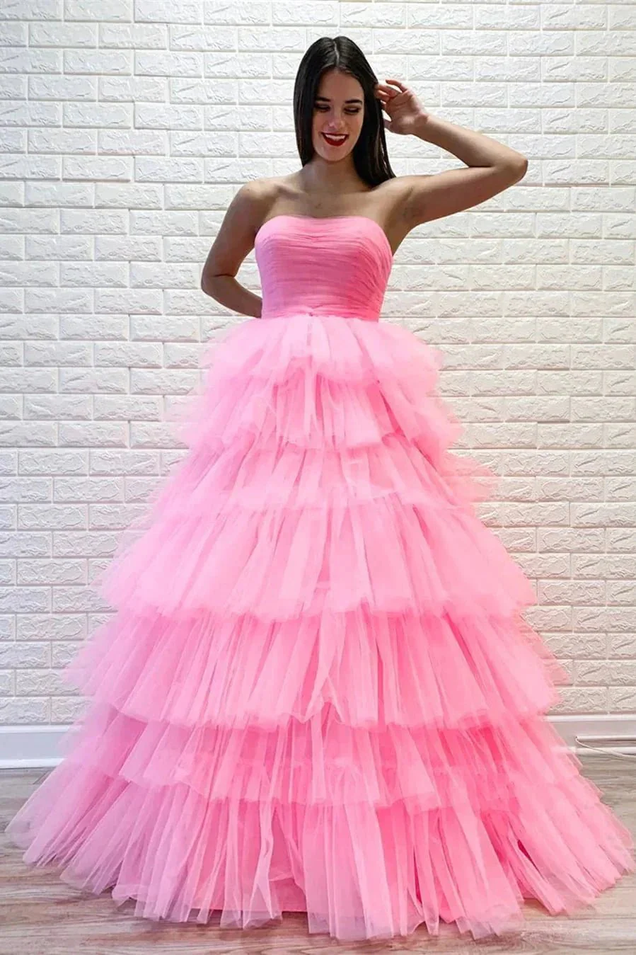 Strapless Pleated Multi-Layers Tulle Prom Dress SYP148 - Image 6